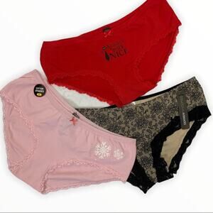 Rene Rofe Christmas Pantie Set of 3 XL Baby It's Cold Outside Holiday Red NEW